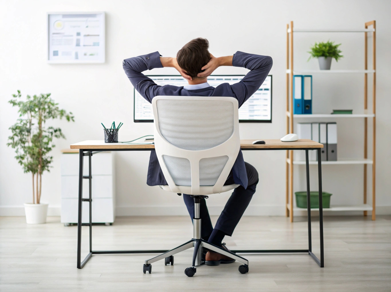 Professional met verbeterde houding achter bureau